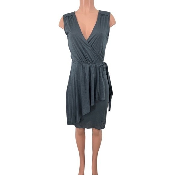 NWT Loft Sleeveless Wrap Dress Size SMALL Asymmetric Ruffle Hem Gray 100% Modal - Picture 8 of 8